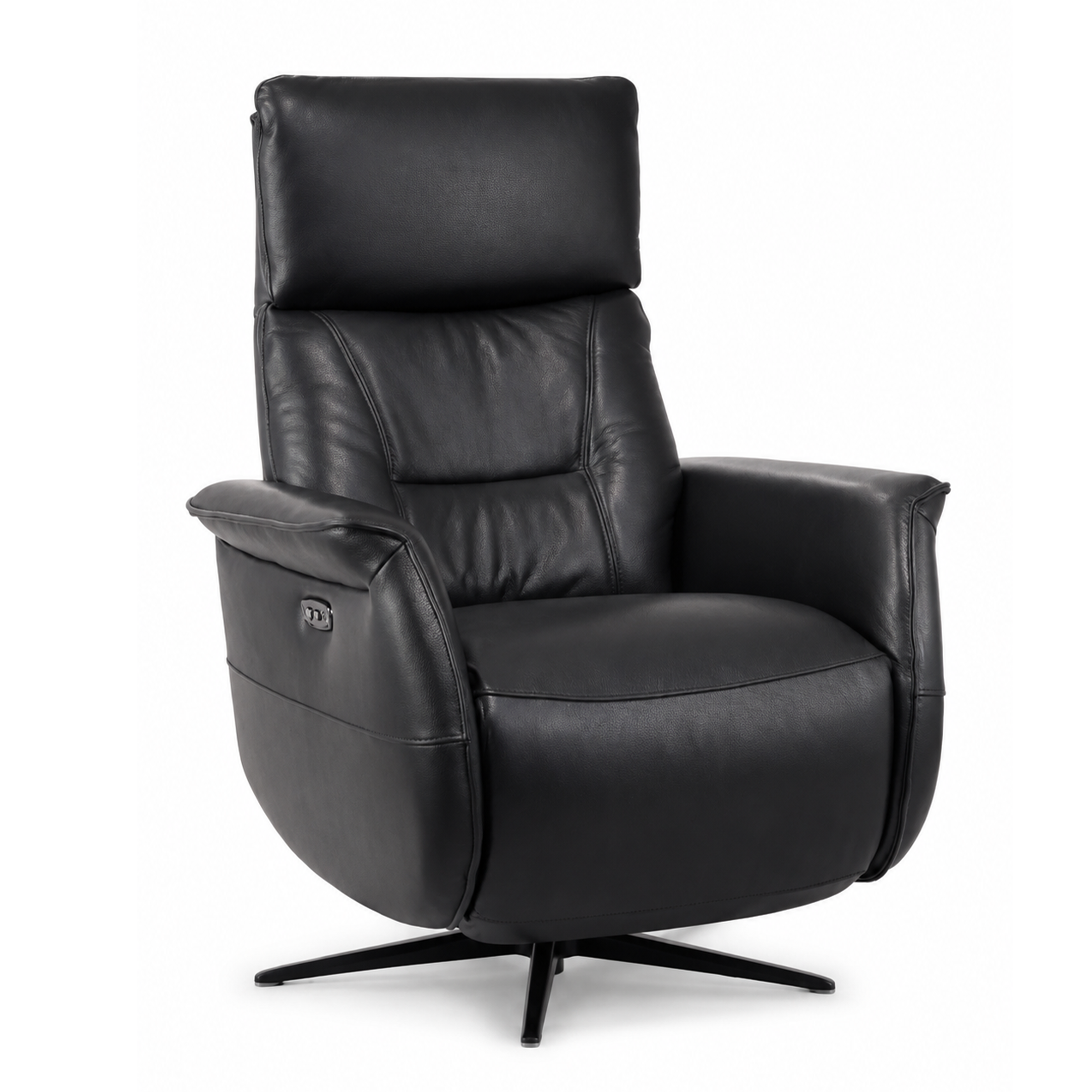 Sorrento black leather recliner armchair in Edmonton with swivel base and top-grain leather
