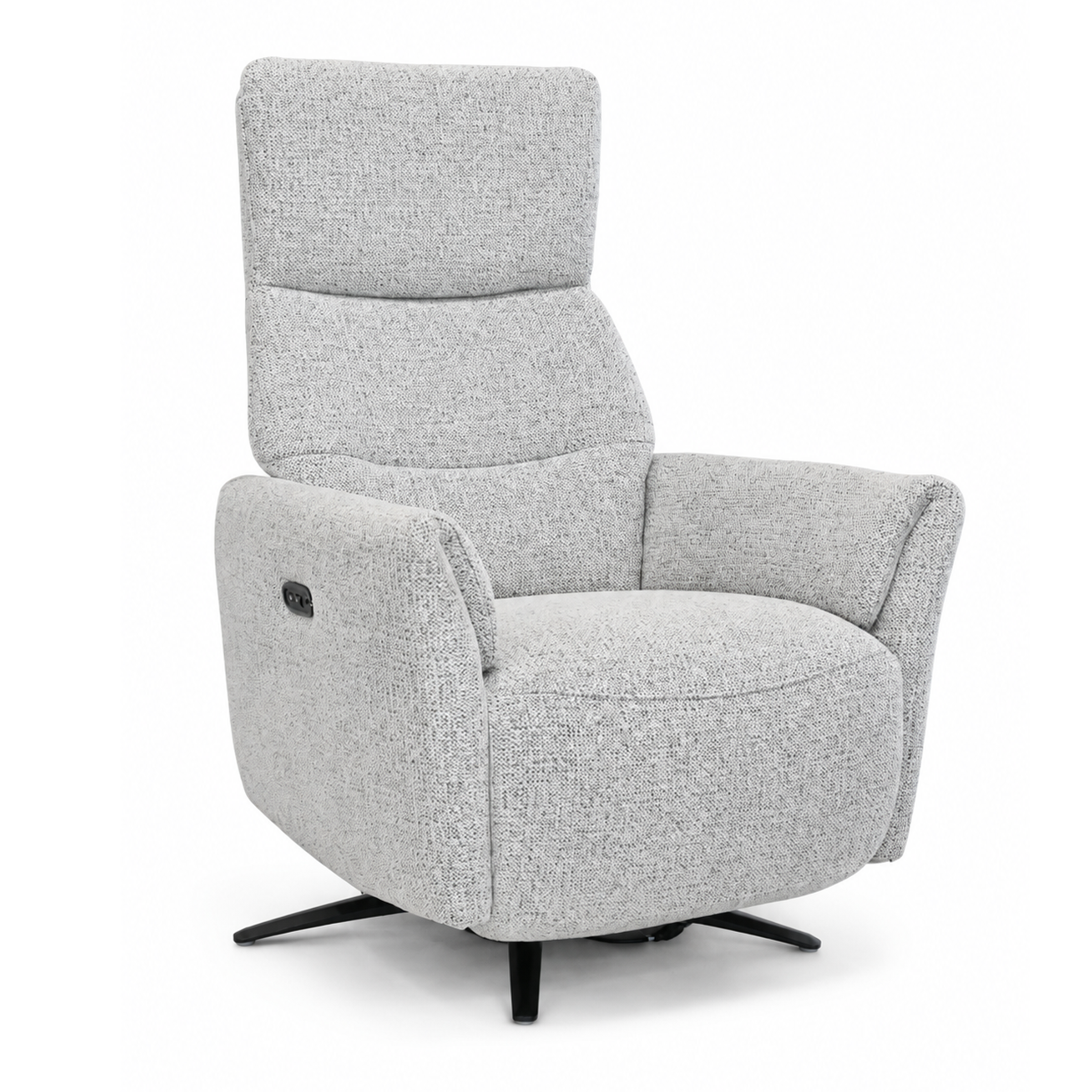 Sardana grey power recliner armchair in Edmonton with swivel base and black powder-coated legs