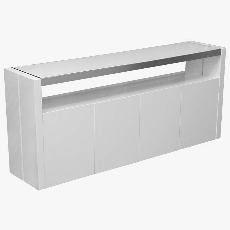 Elegant white console table with a glass top, available at Mobler Furniture in Edmonton, CA