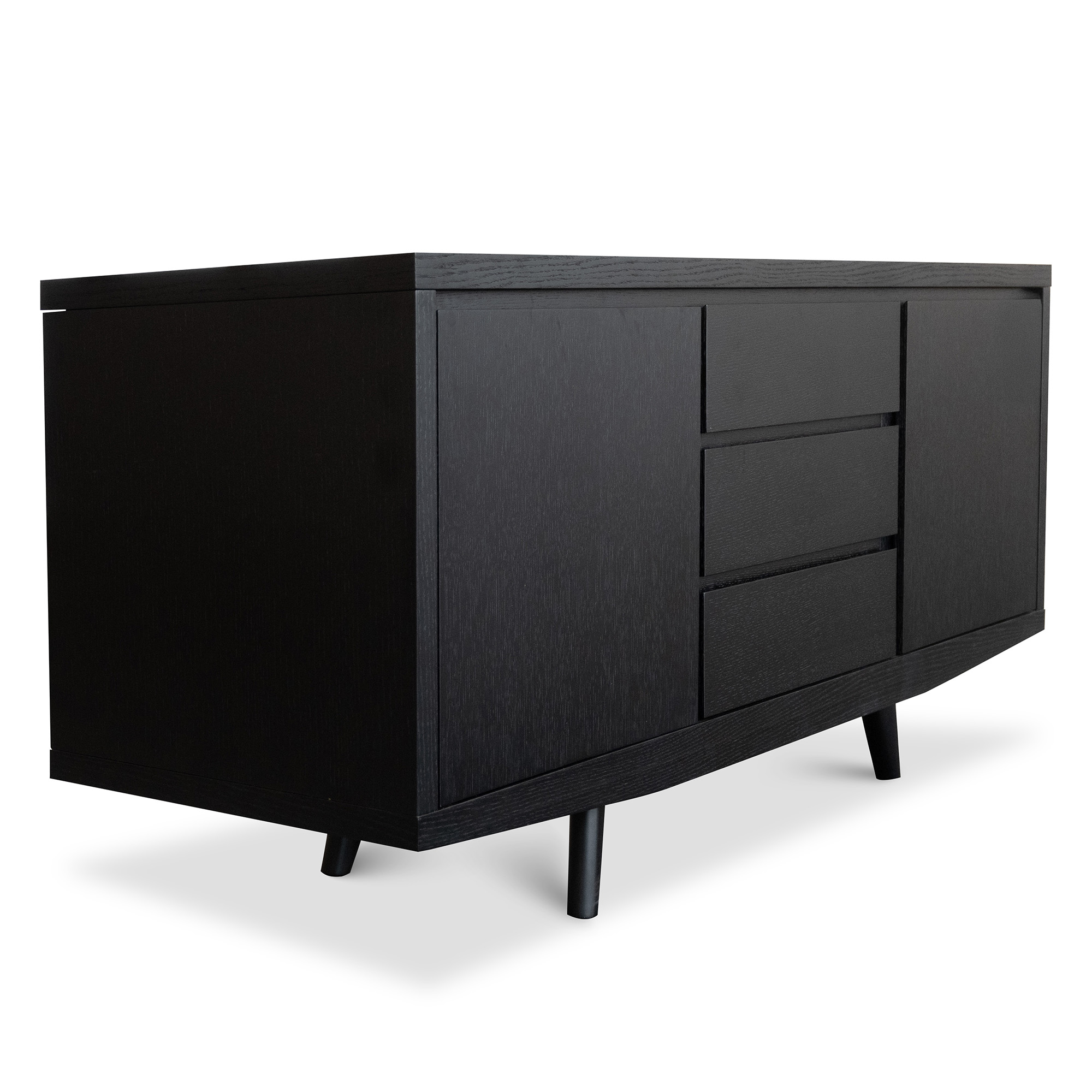 Angled view of a black modern sideboard at Mobler Furniture in Edmonton, AB
