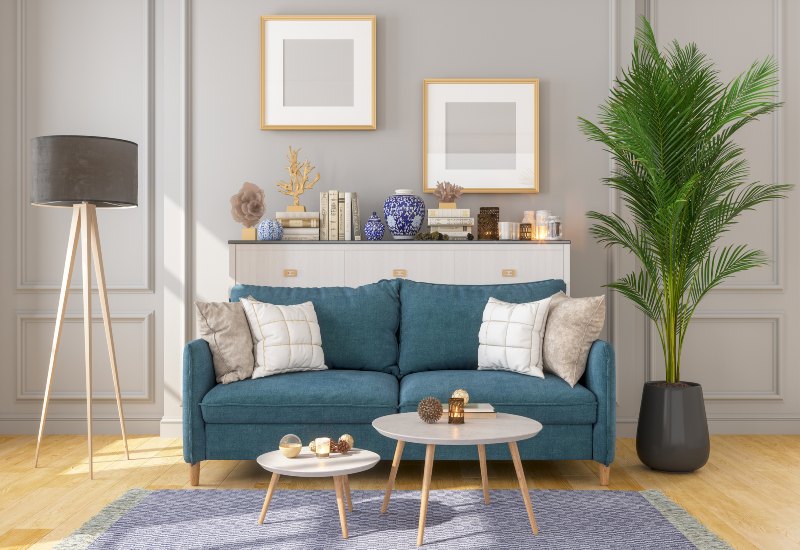 Living Room Interior with Picture Frame On Gray Walls and Perfect Sofa in Edmonton, AB
